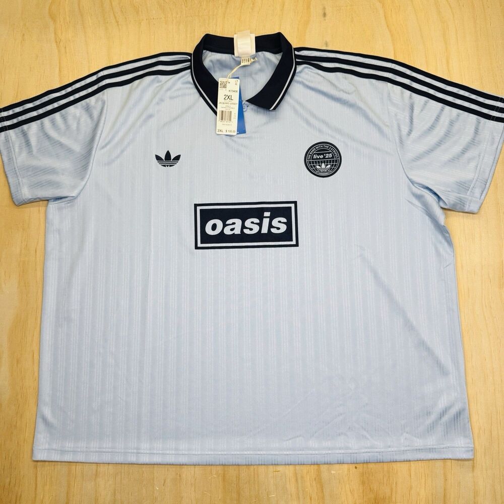 NEW adidas x Oasis Tour Jacquard Jersey Size 2XL Men's Loose Fit Blue KT3436